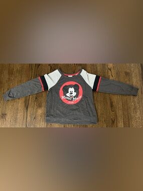 Disney Gray and Red Mickey Mouse Club Raglan Tee